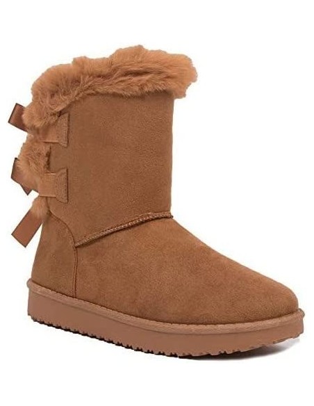 Bottes fourrées femme hiver , chaudes et confortables avec ruban satiné et fourrure intérieure , antidérapante