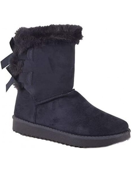 Bottes fourrées femme hiver , chaudes et confortables avec ruban satiné et fourrure intérieure , antidérapante