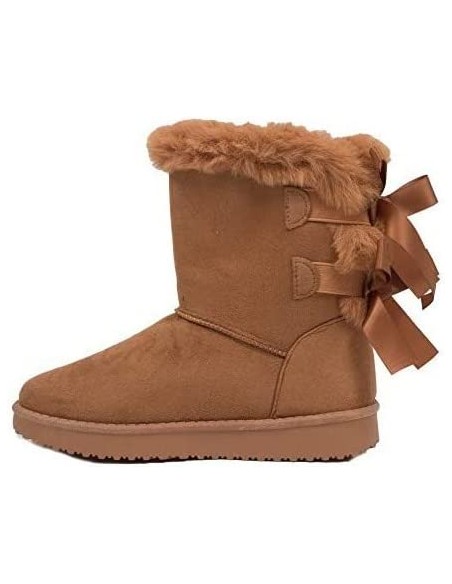 Bottes fourrées femme hiver , chaudes et confortables avec ruban satiné et fourrure intérieure , antidérapante