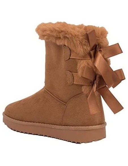 Bottes fourrées femme hiver , chaudes et confortables avec ruban satiné et fourrure intérieure , antidérapante