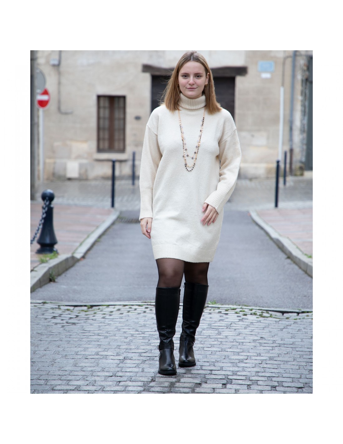 Robe pull col roule femme unie oversize en lainage doux Taille unique