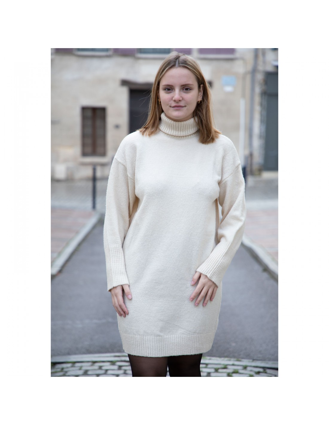 Robe pull col roule femme unie oversize en lainage doux Taille unique