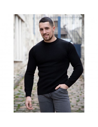 Pull coton homme uni côtelé tendance nid d'abeille col rond en maille surpiquée ajusté