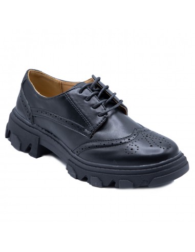 Chaussures plateforme femme style derbies en simili cuir noir