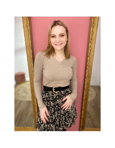 Jupe courte fluide imprimé noir & taupe taille élastique et volants