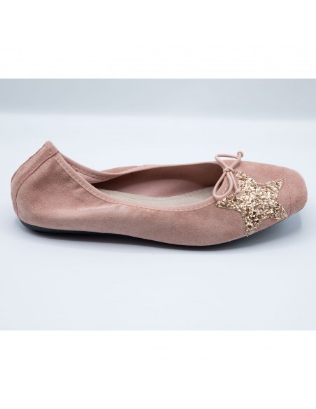 Ballerines Femme en Daim avec Semelle Intérieure Cuir motif Etoile Pailletée