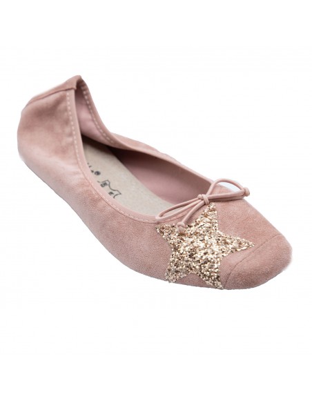 Ballerines Femme en Daim avec Semelle Intérieure Cuir motif Etoile Pailletée
