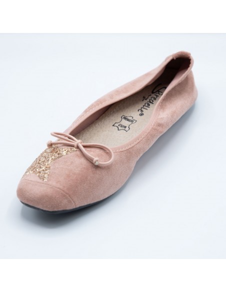 Ballerines Femme en Daim avec Semelle Intérieure Cuir motif Etoile Pailletée