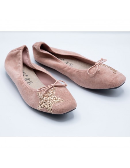 Ballerines Femme en Daim avec Semelle Intérieure Cuir motif Etoile Pailletée