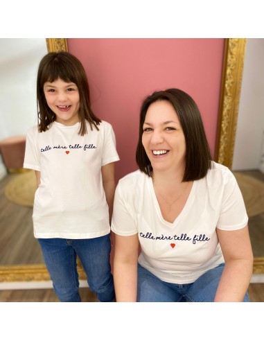T-shirt collection mère/enfant pour femme et fillette en coton inscription "Telle mère telle fille"