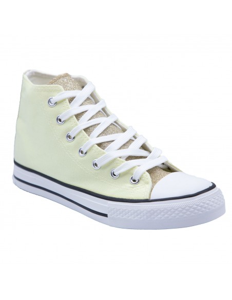 Tennis montantes en toile femme languette pailletée et bande à paillettes