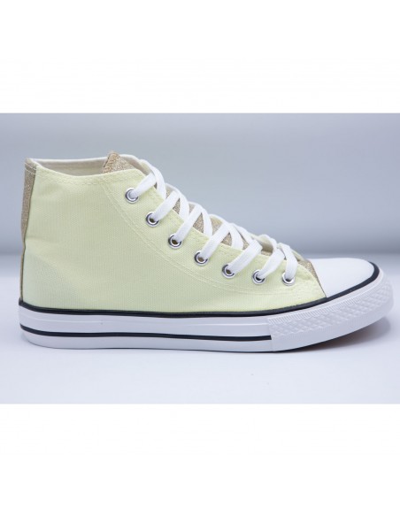 Tennis montantes en toile femme languette pailletée et bande à paillettes