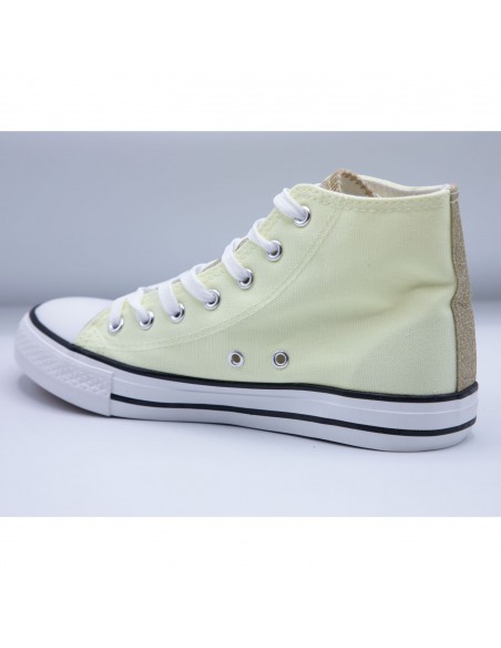 Tennis montantes en toile femme languette pailletée et bande à paillettes