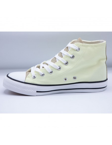 Tennis montantes en toile femme languette pailletée et bande à paillettes