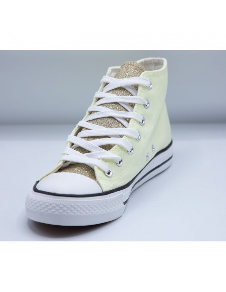 Tennis montantes en toile femme languette pailletée et bande à paillettes