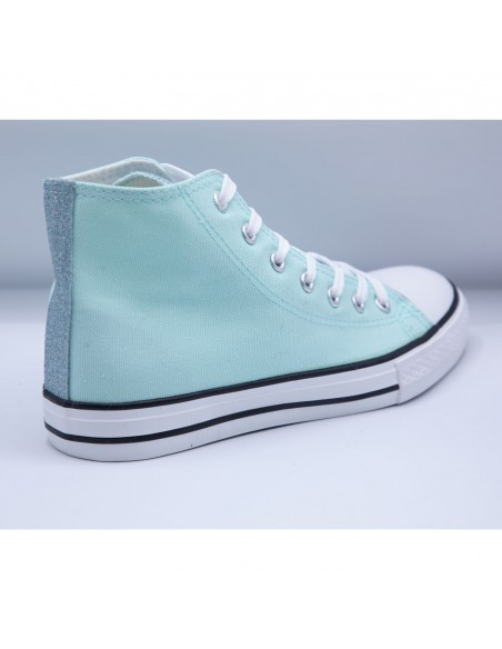 Tennis montantes en toile femme languette pailletée et bande à paillettes