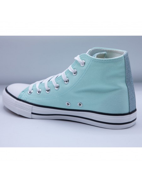 Tennis montantes en toile femme languette pailletée et bande à paillettes