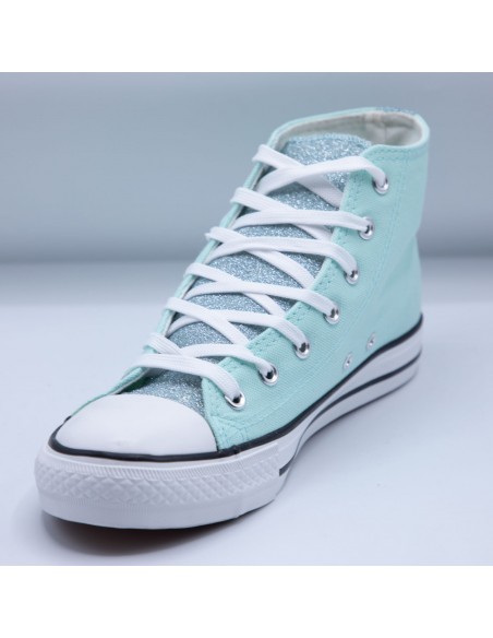 Tennis montantes en toile femme languette pailletée et bande à paillettes