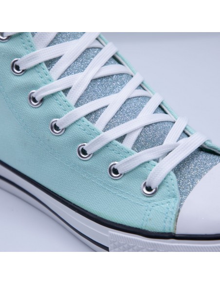 Tennis montantes en toile femme languette pailletée et bande à paillettes