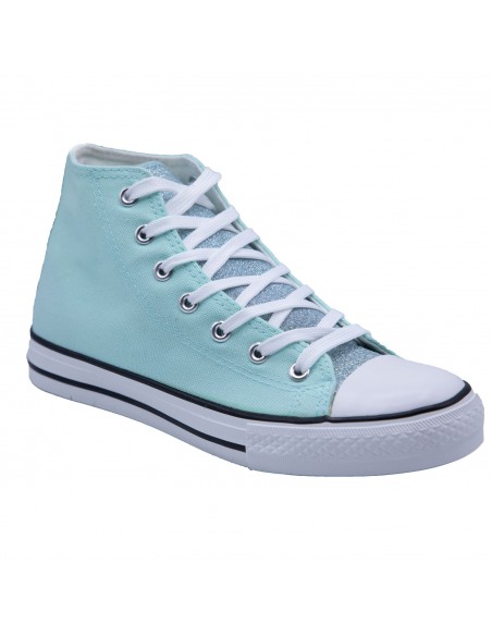 Tennis montantes en toile femme languette pailletée et bande à paillettes