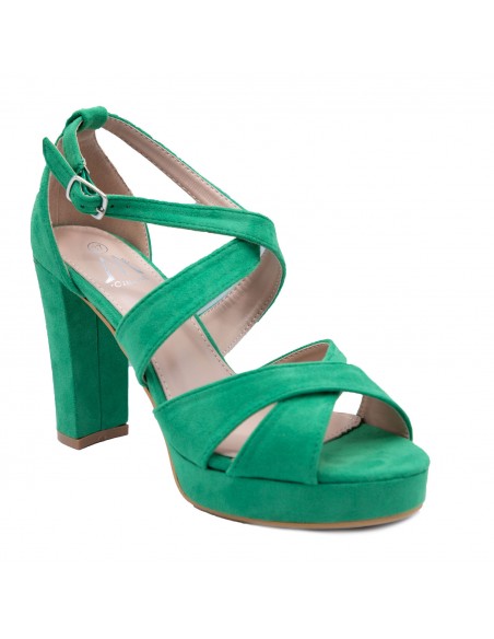 Sandales femme colorées à talons hauts 10cm effet daim avec plateau avant & brides ajourées