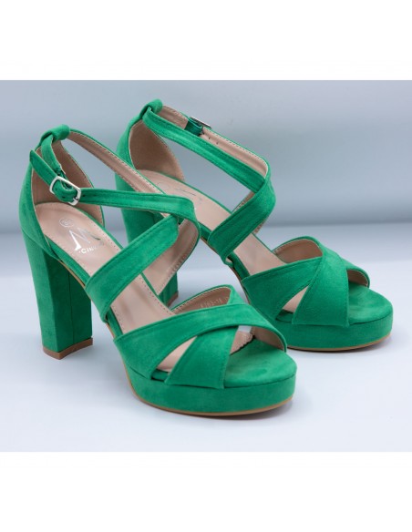 Sandales femme colorées à talons hauts 10cm effet daim avec plateau avant & brides ajourées