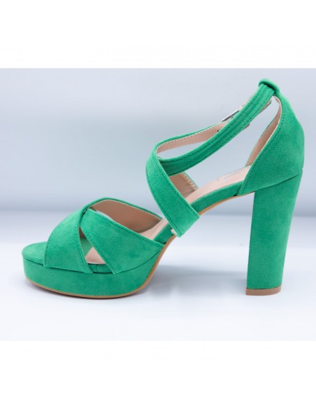 Sandales femme colorées à talons hauts 10cm effet daim avec plateau avant & brides ajourées