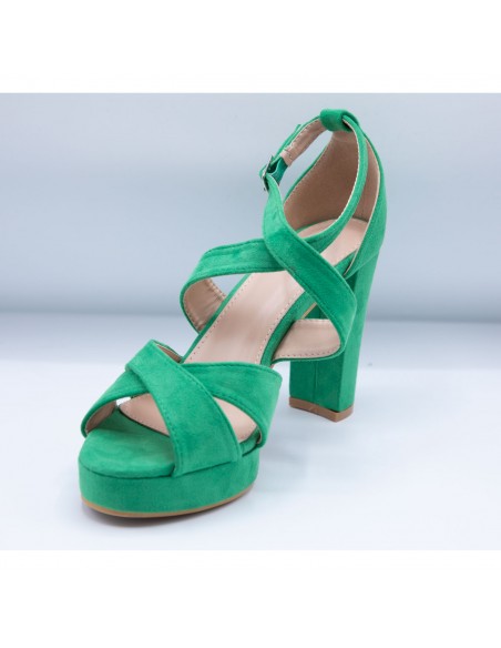 Sandales femme colorées à talons hauts 10cm effet daim avec plateau avant & brides ajourées