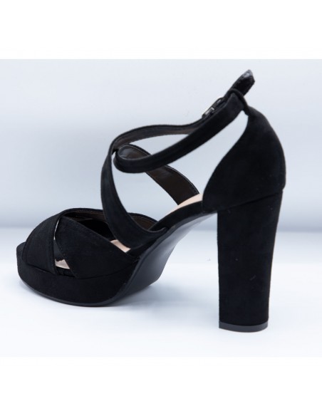 Sandales femme colorées à talons hauts 10cm effet daim avec plateau avant & brides ajourées