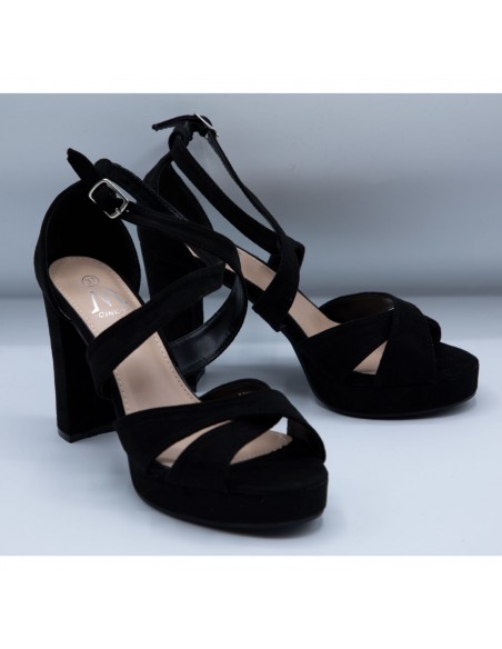 Sandales femme colorées à talons hauts 10cm effet daim avec plateau avant & brides ajourées