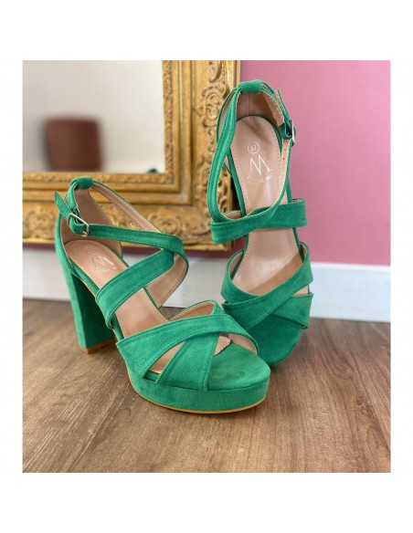 Sandales femme colorées à talons hauts 10cm effet daim avec plateau avant & brides ajourées