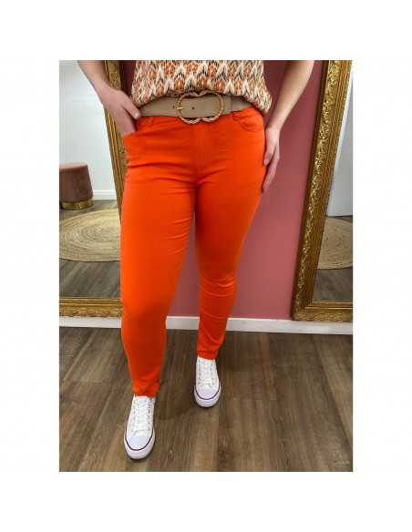 Jean confort femme coupe slim avec taille haute stretch coloris printemps