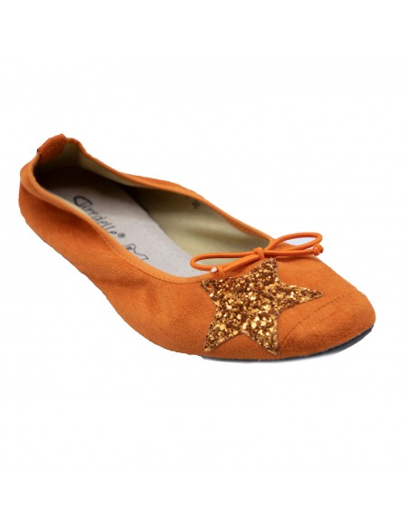 Ballerines Femme en Daim avec Semelle Intérieure Cuir motif Etoile Pailletée