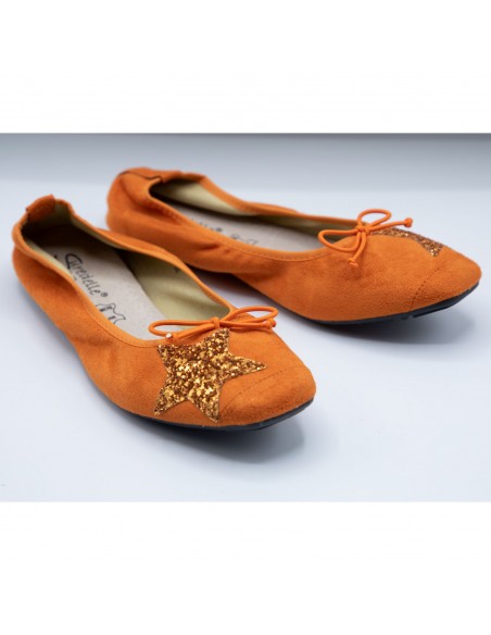 Ballerines Femme en Daim avec Semelle Intérieure Cuir motif Etoile Pailletée