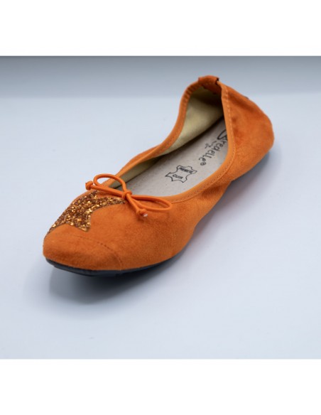 Ballerines Femme en Daim avec Semelle Intérieure Cuir motif Etoile Pailletée