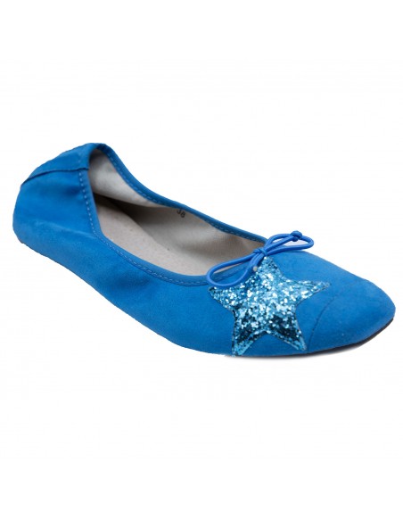Ballerines Femme en Daim avec Semelle Intérieure Cuir motif Etoile Pailletée