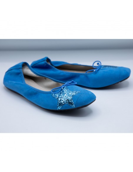 Ballerines Femme en Daim avec Semelle Intérieure Cuir motif Etoile Pailletée