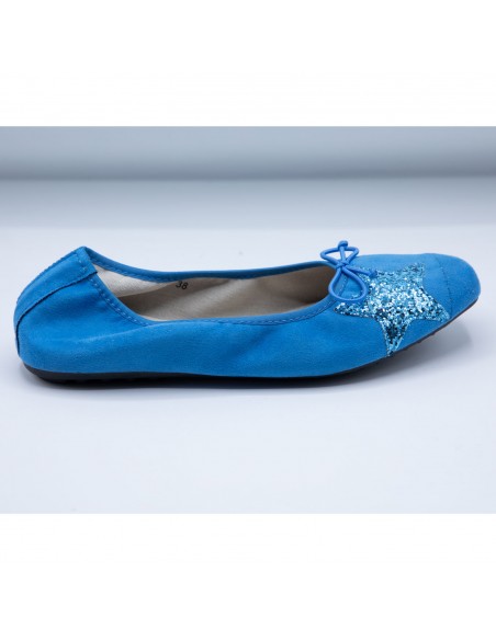 Ballerines Femme en Daim avec Semelle Intérieure Cuir motif Etoile Pailletée