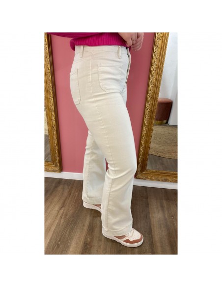 Jean Taille Haute femme Coupe évasée flare wideleg boutons dorés style rétro chic