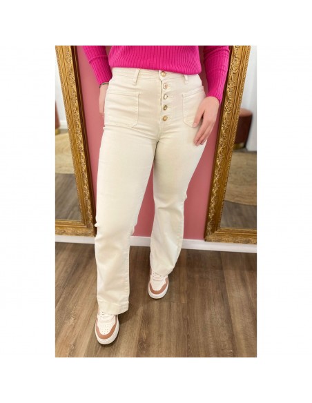 Jean Taille Haute femme Coupe évasée flare wideleg boutons dorés style rétro chic