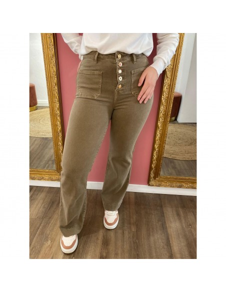 Jean Taille Haute femme Coupe évasée flare wideleg boutons dorés style rétro chic