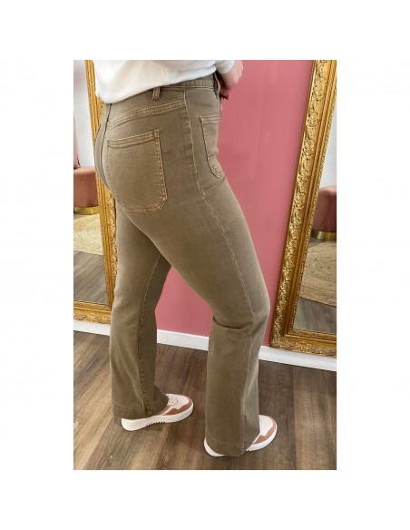 Jean Taille Haute femme Coupe évasée flare wideleg boutons dorés style rétro chic