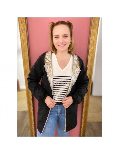 Veste imperméable réversible trench femme mi longue légère zippée avec capuche et poches du 34 au 50