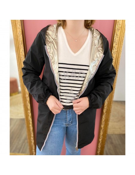 Veste imperméable réversible trench femme mi longue légère zippée avec capuche et poches du 34 au 50
