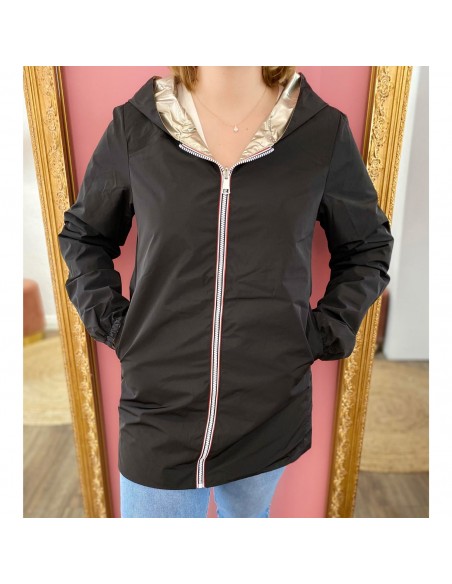 Veste imperméable réversible trench femme mi longue légère zippée avec capuche et poches du 34 au 50