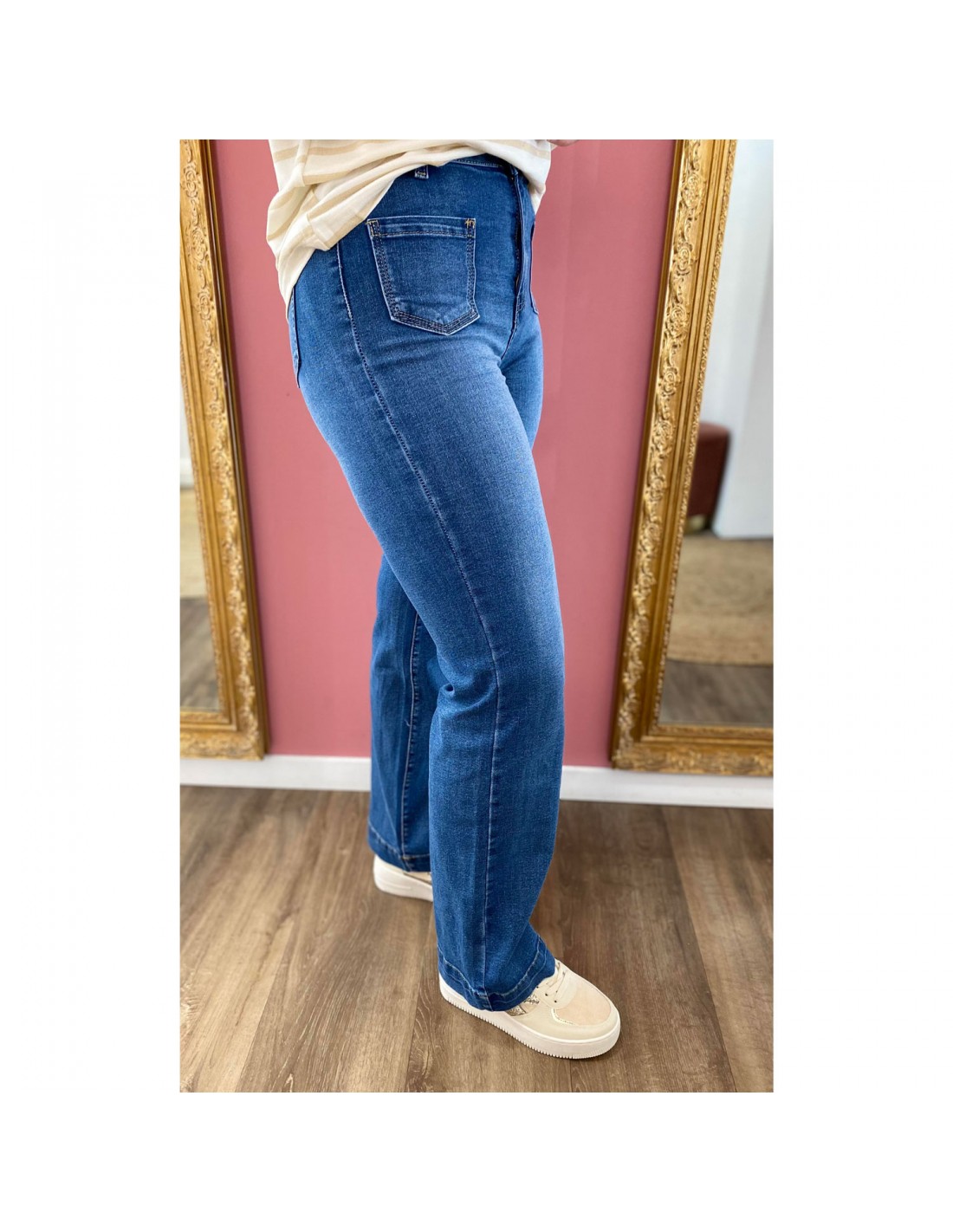 Jean femme bootcut jambes larges taille haute boutons fantaisie perles &  bijoux 34-42