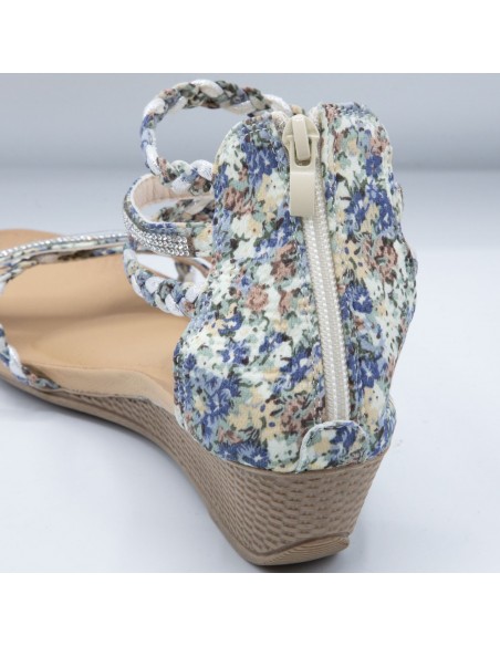 Sandales femme petit talon compensé bride cheville tressée & strass
