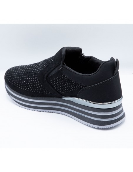 Baskets Femme Compensées Confort – Sneakers Slip-On Respirantes à Strass avec Zip Latéral, Légères Antidérapantes, Plateforme