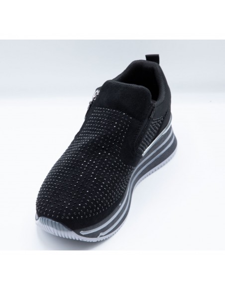 Baskets Femme Compensées Confort – Sneakers Slip-On Respirantes à Strass avec Zip Latéral, Légères Antidérapantes, Plateforme