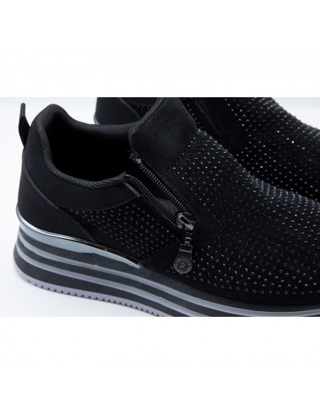 Baskets Femme Compensées Confort – Sneakers Slip-On Respirantes à Strass avec Zip Latéral, Légères Antidérapantes, Plateforme